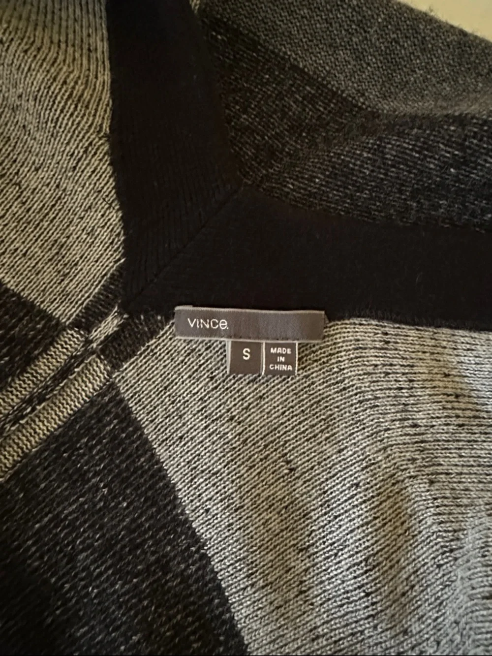 Vince Variegated Stripe Oversized Cardigan Black Gray Cashmere Blend Sweater S